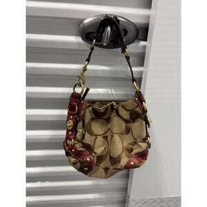Coach Carly Hobo Bag Brown Signature C Burgundy Leather Gold Hardware 10619